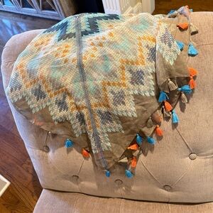 Boho-Style Sheer Scarf / Shawl Southwestern Pattern Tassel Fringe Trim 37”